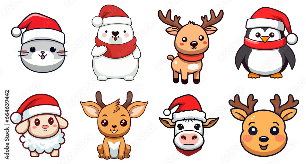 Vector Collection of Lovely Christmas Animal Characters for a Merry Christmas and Happy New Year, Exciting Winter Holidays for Kids - isolated on transparent background, png Vector Collection of Lovely Christmas Animal Characters for a Merry Christmas and Happy New Year, Exciting Winter Holidays for Kids - isolated on transparent background, png