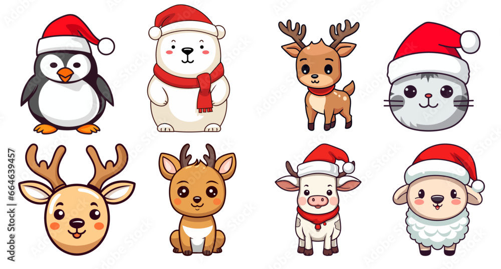 Adorable Christmas Animal Vector Set for a Merry Christmas and Happy New Year, Enjoyable Winter Time for Kids - isolated on transparent background, png
