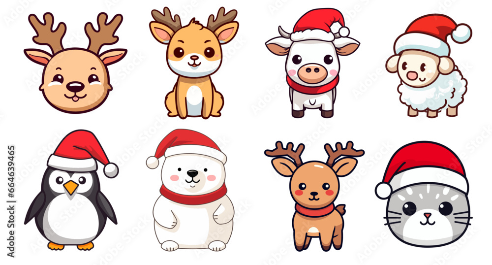 Lovely Christmas Animal Vector Set for a Merry Christmas and Happy New Year, Delightful Winter Festivities for Kids - isolated on transparent background, png