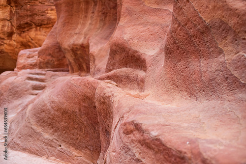 Kayon Sik. A close-up view of the winding road and undulating canyon walls. Petra Jordan