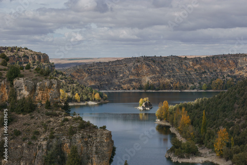River Duraton with Burgomillodo reservoir during autumn time in Hoces del Duraton natural park near Sepulveda  Segovia  Spain