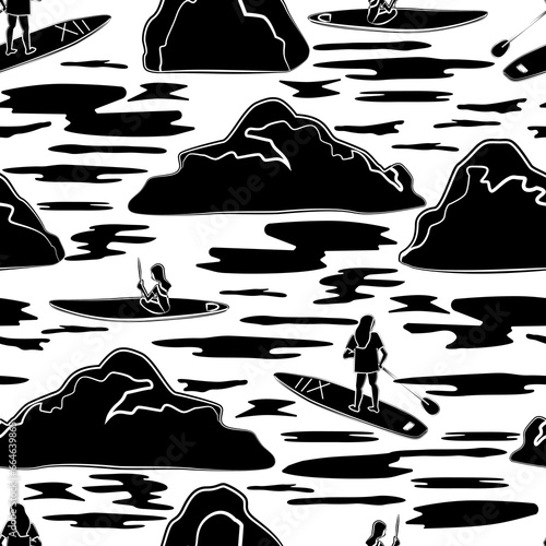 paddle boarding seamless pattern