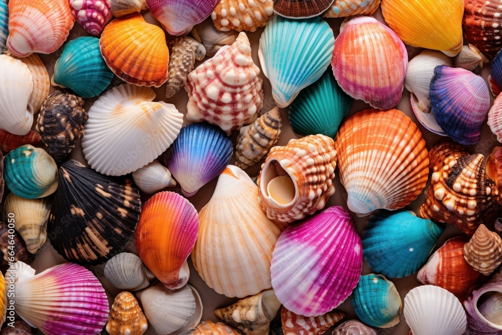 Obraz na płótnie Polished Colorful seashell. Ocean travel marine. Generate Ai w salonie