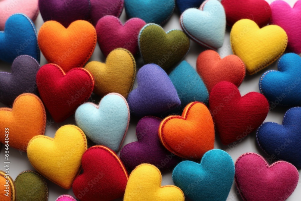 Charming Colorful woolen hearts. Heart craft on table. Generate Ai Charming Colorful woolen hearts. Heart craft on table. Generate Ai