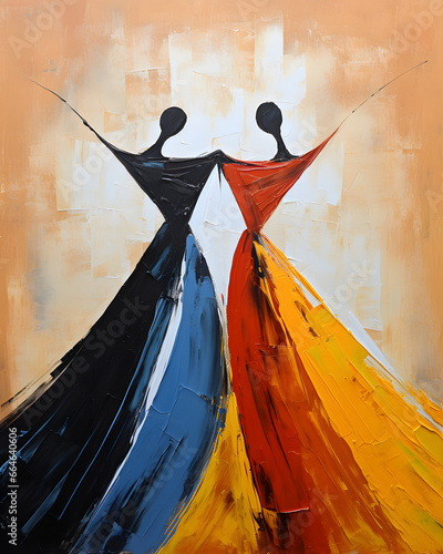 Abstract Ballet Girls Oil Painting On Canvas - Ballerina Dress Dancer Textured Hand Painted Painting - African girls dancing illustration oil painting watercolor art photo