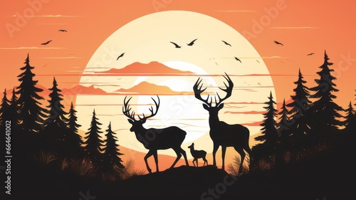 Silhouette of a deer family as an illustration © senadesign
