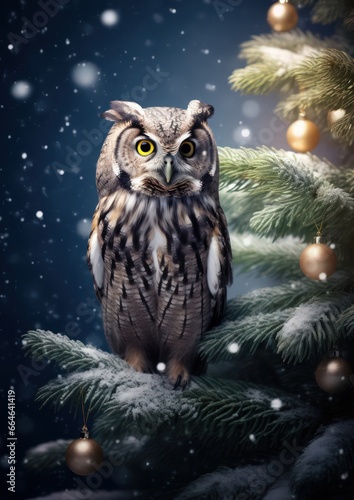 mejestic owl in a winter forest - ai-generated photo