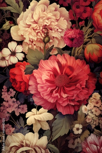 Floral print. Vintage motif. Flower bunch composition.