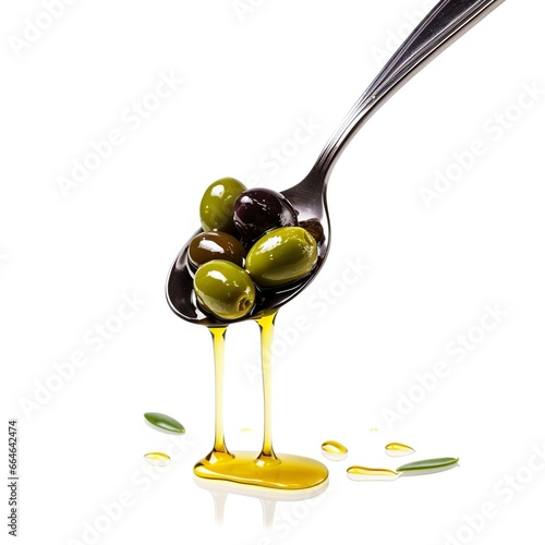 Artistic olive oil and olives splash from spoons concept