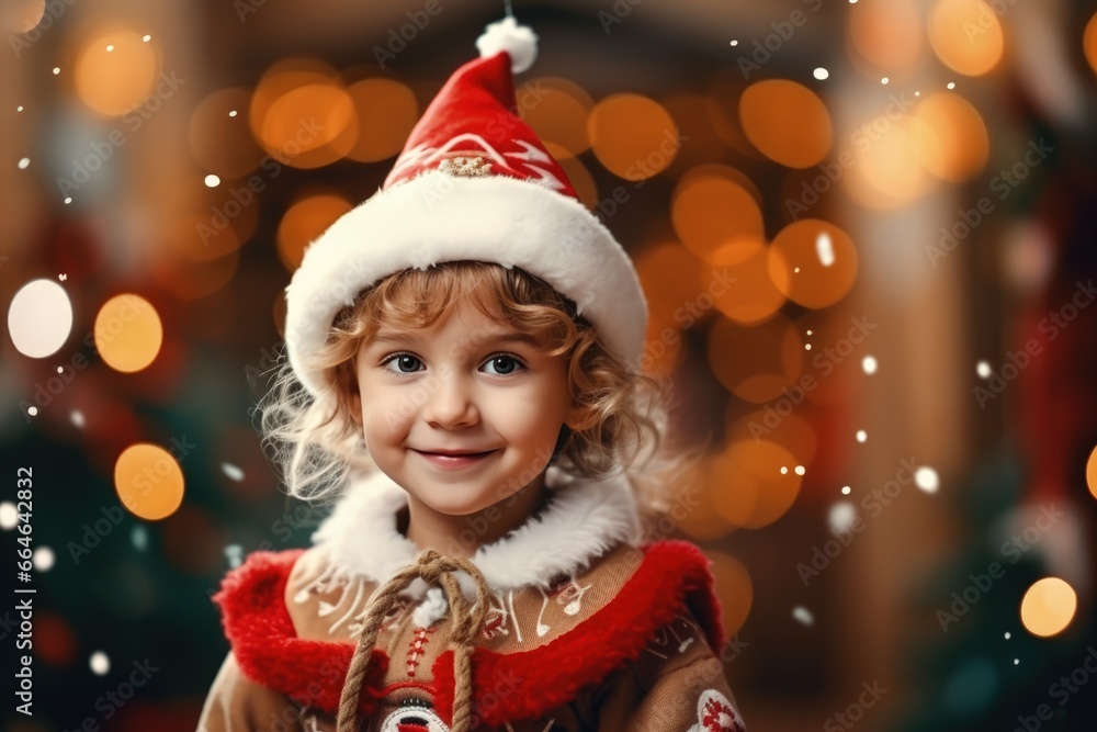 Cute Christmas child girl elf waiting for the holiday Cute Christmas child girl elf waiting for the holiday