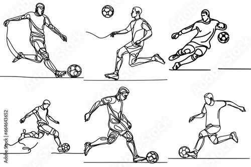 The Beautiful football: African Footballers in Action, one line drawing, editable vector photo