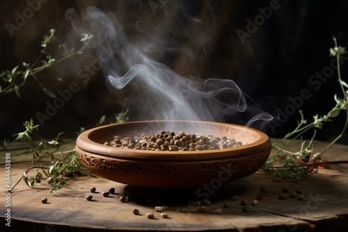 fragrant incense and resonating bowl. Generative AI