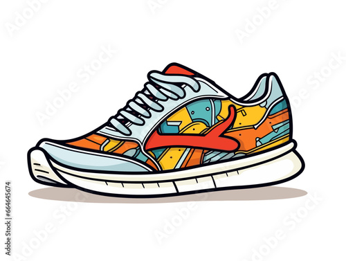 Doodle Running shoe with finish line, cartoon sticker, sketch, vector, Illustration, minimalistic