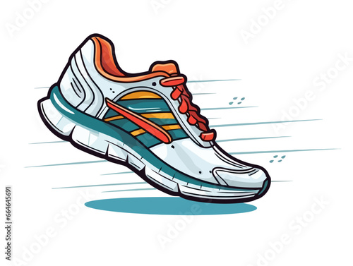 Doodle Running shoe with finish line, cartoon sticker, sketch, vector, Illustration, minimalistic