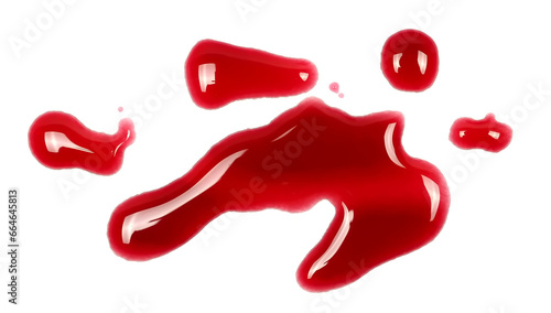 Red wine puddle, droplets isolated on white background, clipping path, top view
