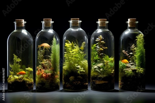 Reusable Glass bottle with green ecosystem. Natural plant. Generate Ai