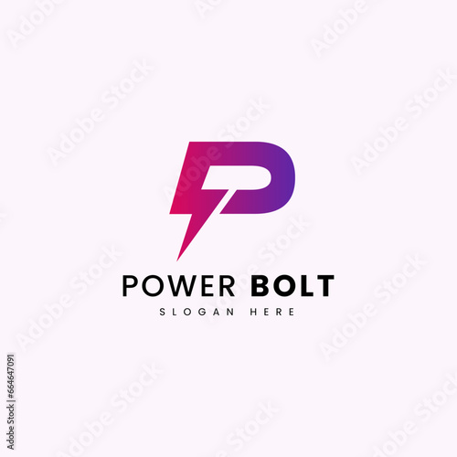 Letter P Electric Power Bolt Logo Design Vector Template