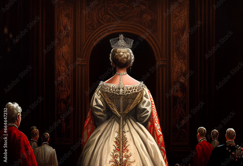 Queen's coronation, rear view. AI Generated