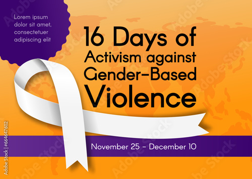 Banner for 16 Days of Activism against Gender-Based Violence with white ribbon. Vector colorful illustration