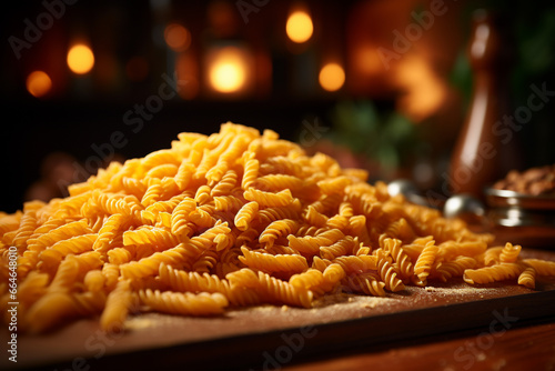 Pasta Italian dish prepared from flour and water that cooked in various shapes and served with sauces. popular  versatility and ability to be combined with variety of ingredients.