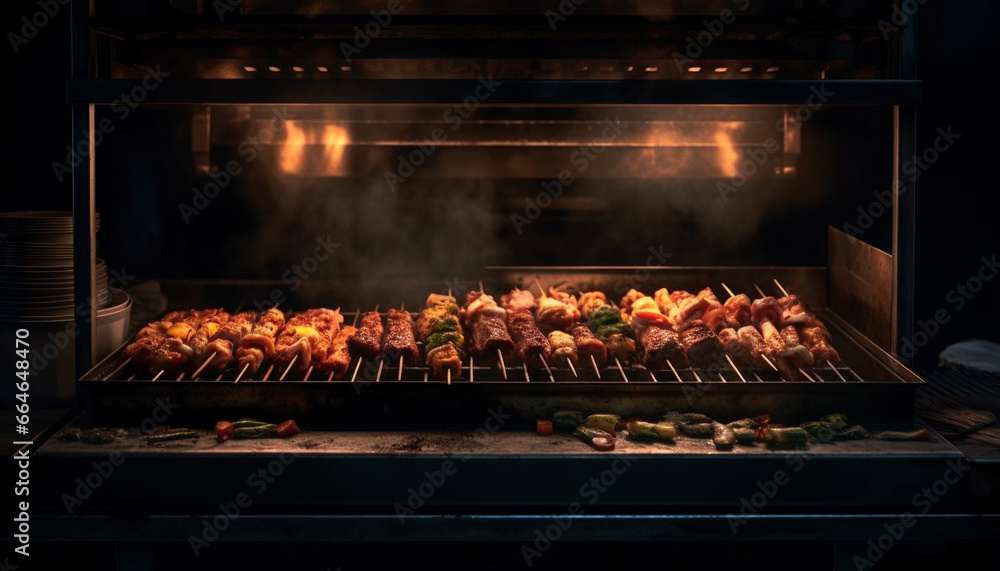 Grilled meat on fire, a gourmet meal of freshness generated by AI Grilled meat on fire, a gourmet meal of freshness generated by AI