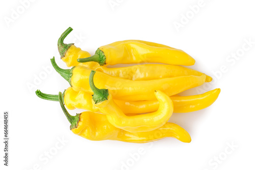 Fresh yellow chili peppers on white background. photo