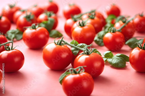 Fresh red tomatoes with on pink background. 