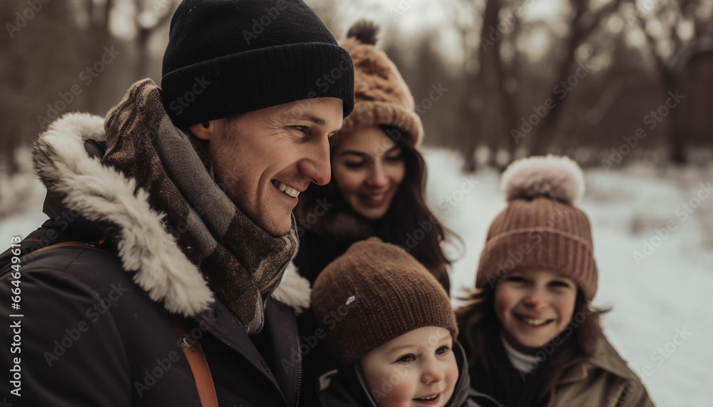 Winter brings happiness, love, and togetherness in nature embrace generated by AI Winter brings happiness, love, and togetherness in nature embrace generated by AI