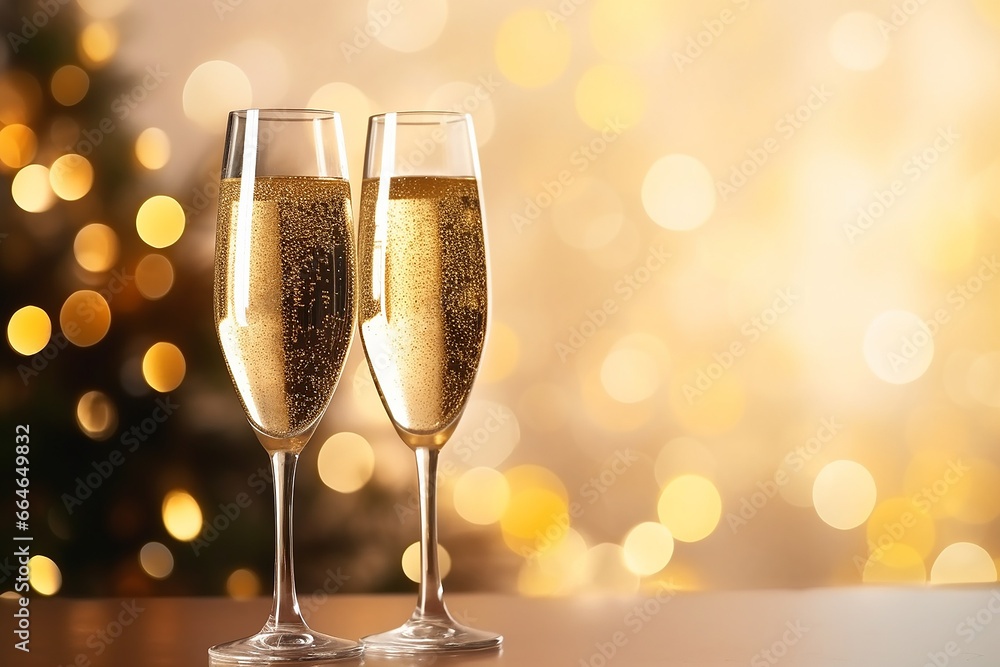 Two glasses of wine with bokeh background close up. Happy New Year, Christmas mood. Greeting card. Party and holiday celebration concept Two glasses of wine with bokeh background close up. Happy New Year, Christmas mood. Greeting card. Party and holiday celebration concept