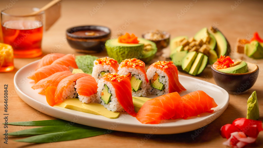 Appetizing rolls in Japanese style Appetizing rolls in Japanese style