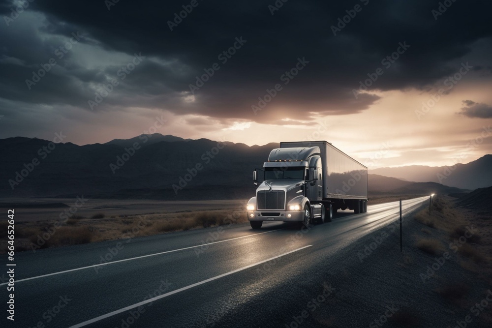 White trailer truck delivering cargo on highway. Generative AI