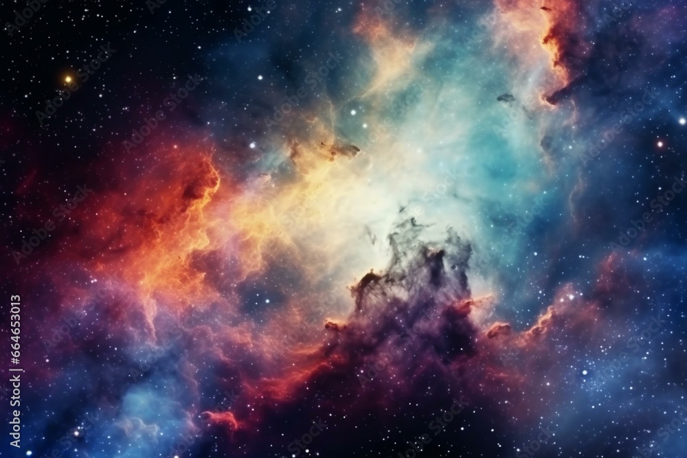 Cosmos backdrop of nebula and galaxy in outer space. Generative AI