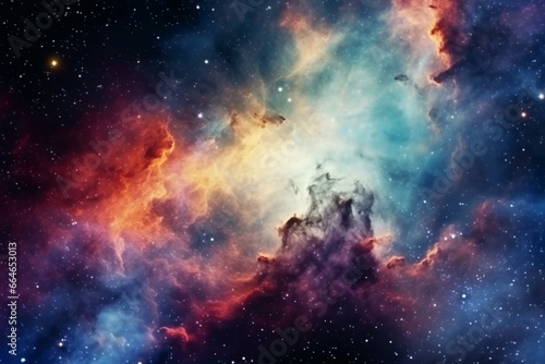 Cosmos backdrop of nebula and galaxy in outer space. Generative AI
