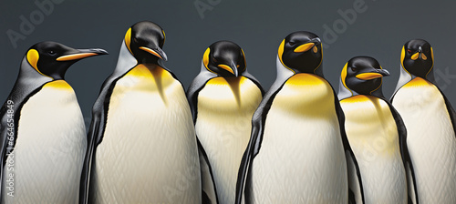 A group of penguins standing in one line