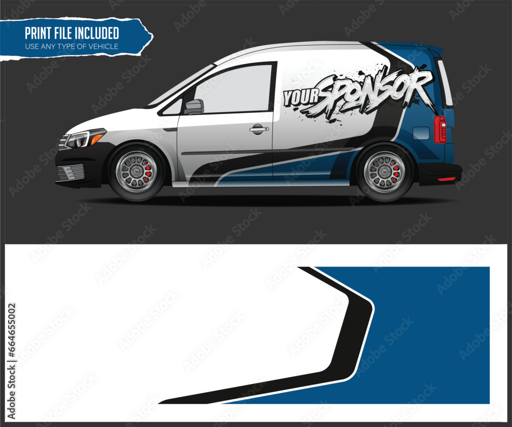 Racing car wrap design vector. Graphic abstract stripe racing background kit designs for wrap vehicle,