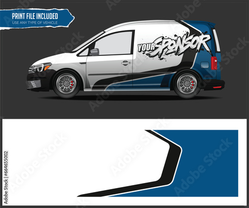 Racing car wrap design vector. Graphic abstract stripe racing background kit designs for wrap vehicle 