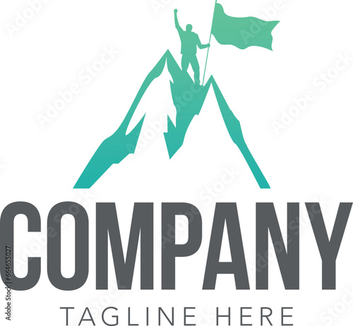 Conceptual illustration of person climbing mountains for logos and more