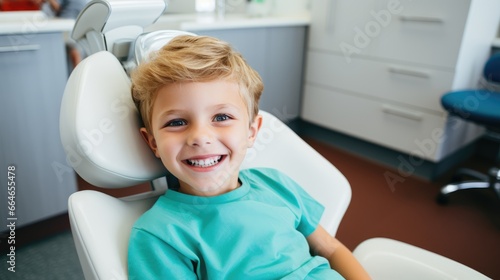close-up of child in dentist s chair looking at the camera