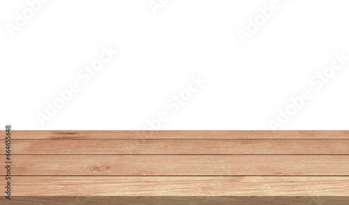 Empty wooden table top or counter for template mock up display montages product. Wood table plank empty rustic shelf for products display  isolated on  PNG transparent background.