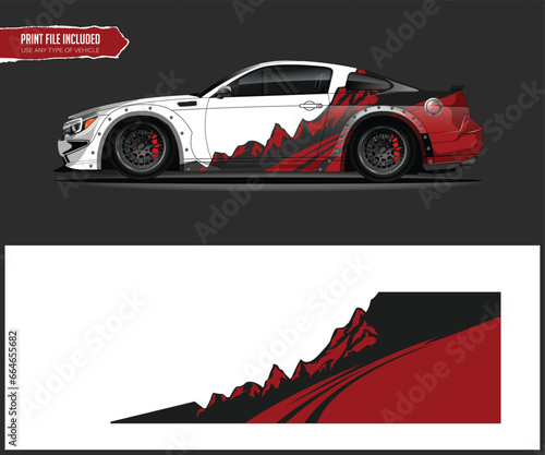 Racing car wrap design vector. Graphic abstract stripe racing background