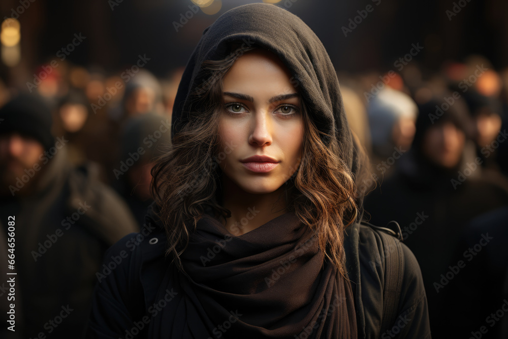 A portrait of a protester holding a sign, their determination and conviction evident in their eyes. Generative Ai. A portrait of a protester holding a sign, their determination and conviction evident in their eyes. Generative Ai.