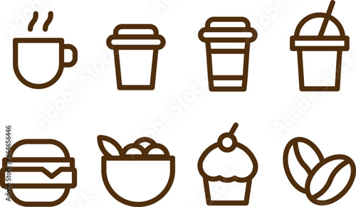 Coffee Shop Minimalist Linear Icons Set