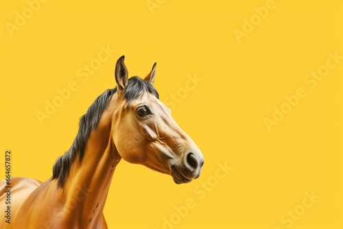 isolated brown horse face on yellow background. Generative AI © Elaria