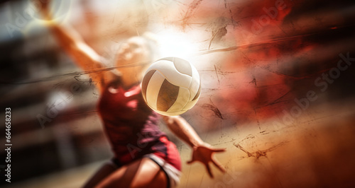 Dynamic image of a volleyball player with the ball during training