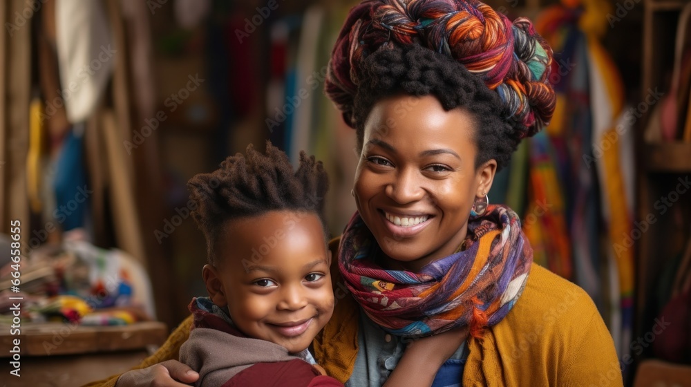 African mother and son dressed in traditional clothes African mother and son dressed in traditional clothes