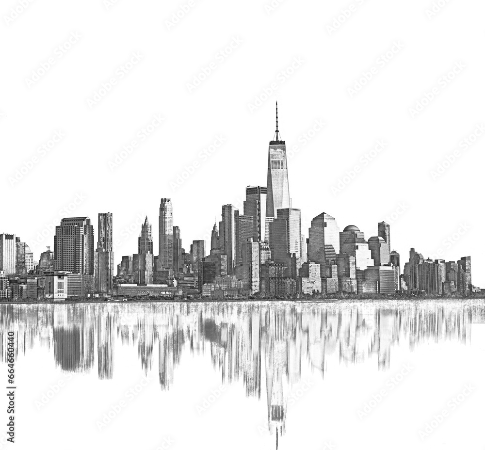Fototapeta premium New York skyline, Manhattan, disegno, schizzo, illustrazione,