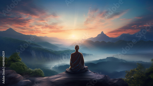buddha meditating on top of the cliff