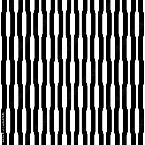 Black vertical lines on white background. Striped wallpaper. Seamless surface pattern design with symmetrical linear ornament. Stripes motif. Digital paper for textile print, page fill. Vector op art