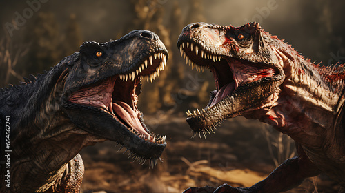 Two T-rex fight each other
