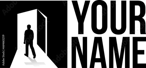 Christian conceptual logo design with a person, door and cross